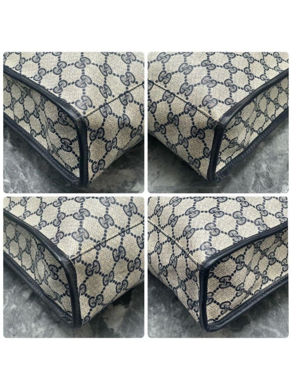 ★SOLD★ Gucci GG Sherry Line Tote Navy Beige Logo - Picture 9 of 10